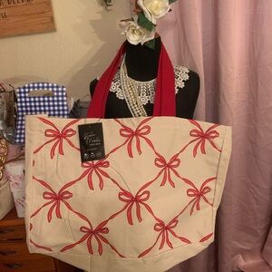 Red Bow Canvas Tote Bag